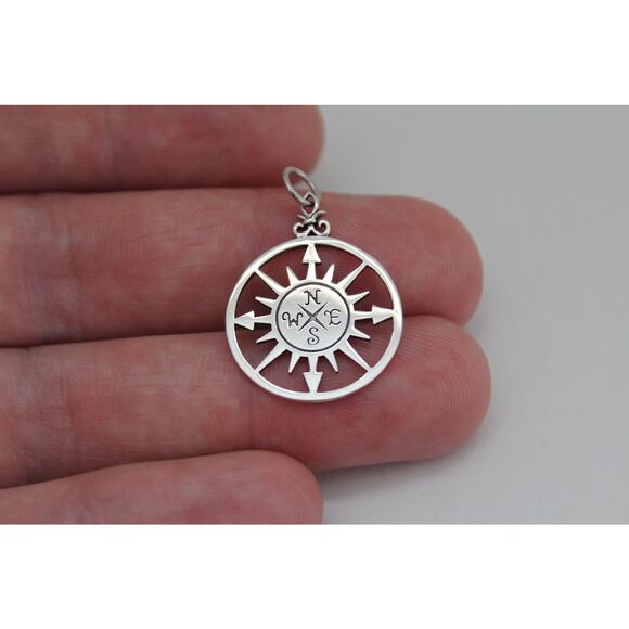 Sterling Silver Compass Rose Charm Necklace, Silver Compass Rose Charm - Picture 5 of 6